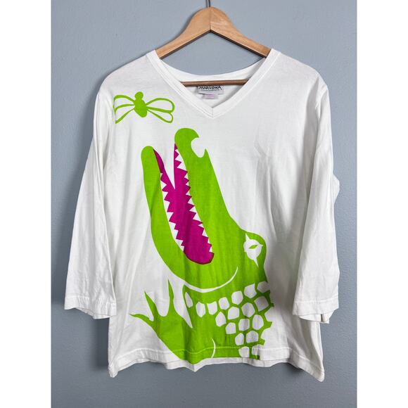Marushka Women's L T-Shirt Alligator Art to Wear Hand Printed Coastal Florida - Picture 9 of 9